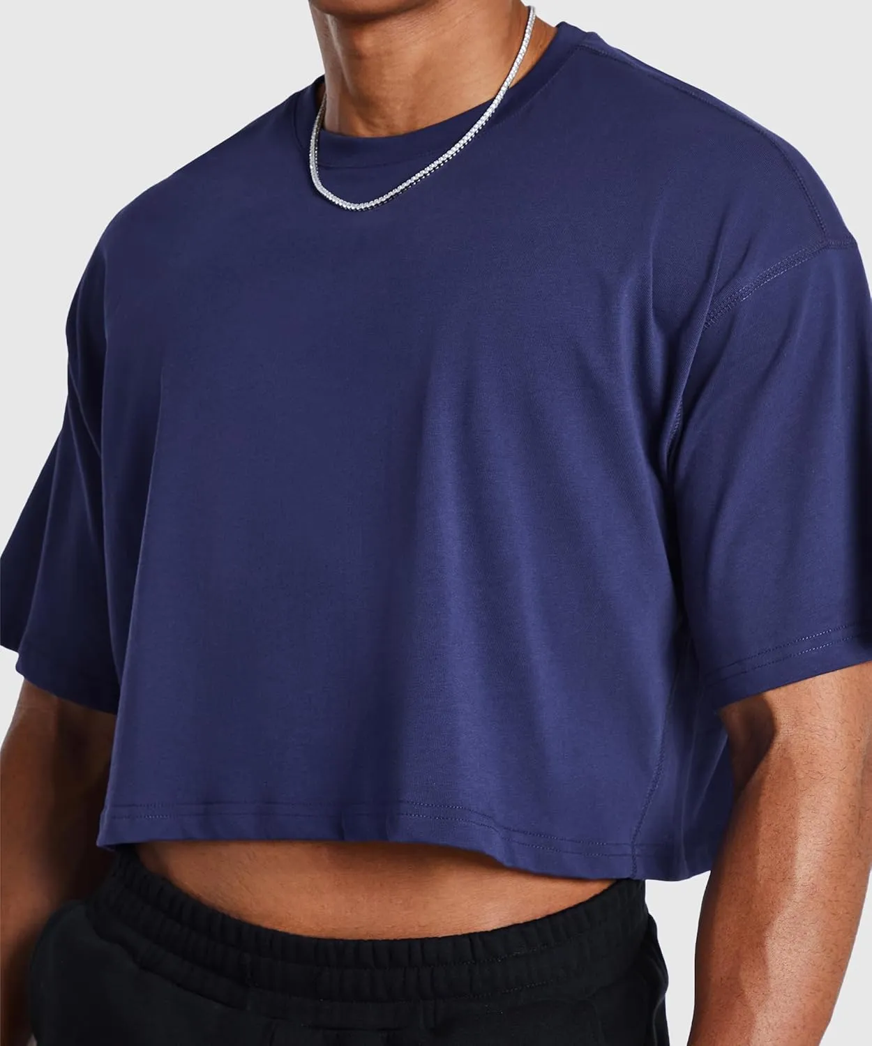 Ouber Men's Short Sleeve Crew Crop T Shirts Cotton Muscle Bodybuilding Shirts