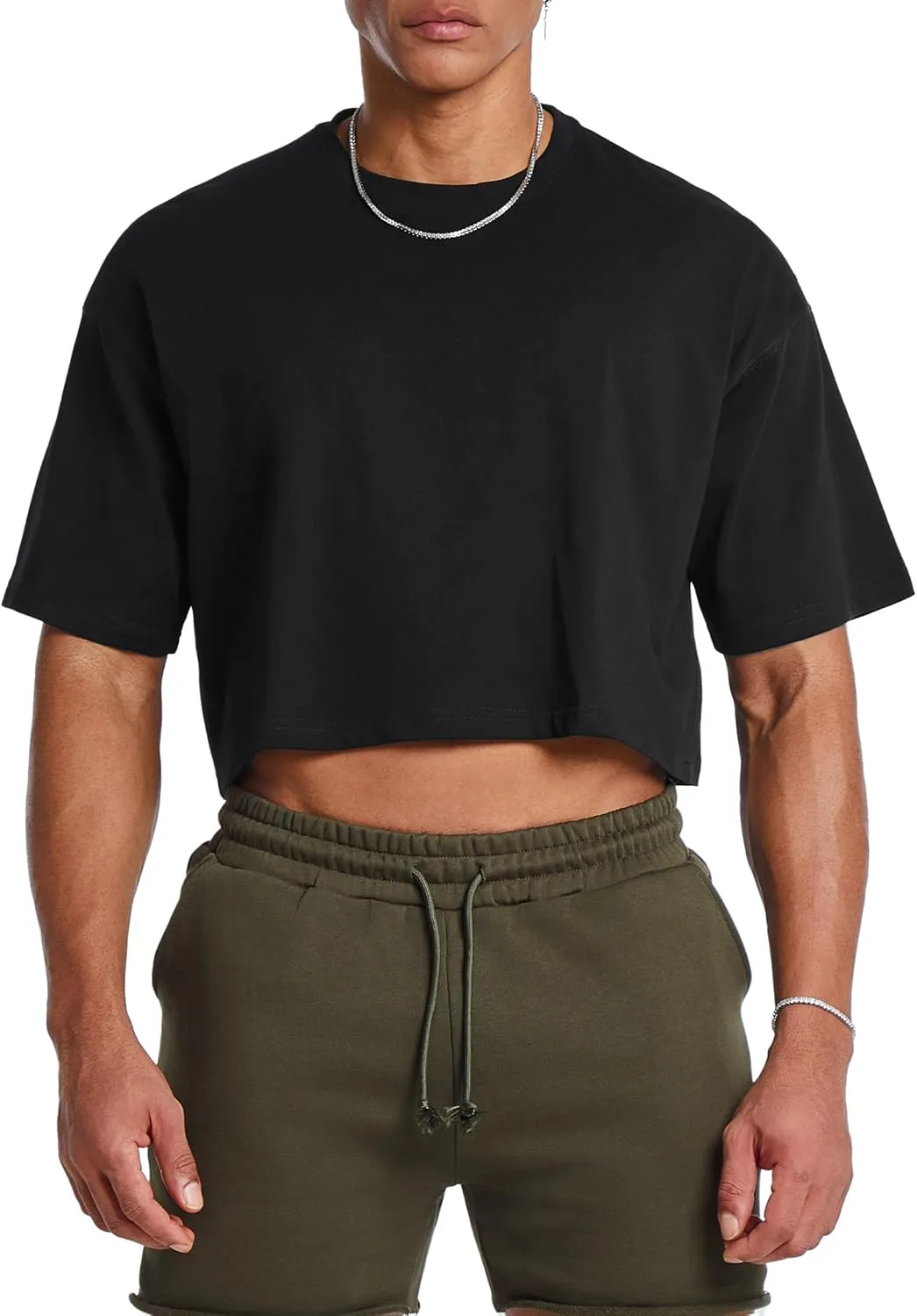 Ouber Men's Short Sleeve Crew Crop T Shirts Cotton Muscle Bodybuilding Shirts