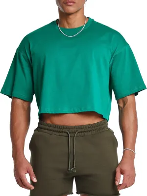 Ouber Men's Short Sleeve Crew Crop T Shirts Cotton Muscle Bodybuilding Shirts
