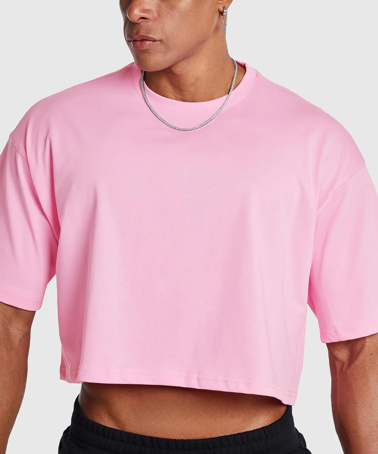 Ouber Men's Short Sleeve Crew Crop T Shirts Cotton Muscle Bodybuilding Shirts