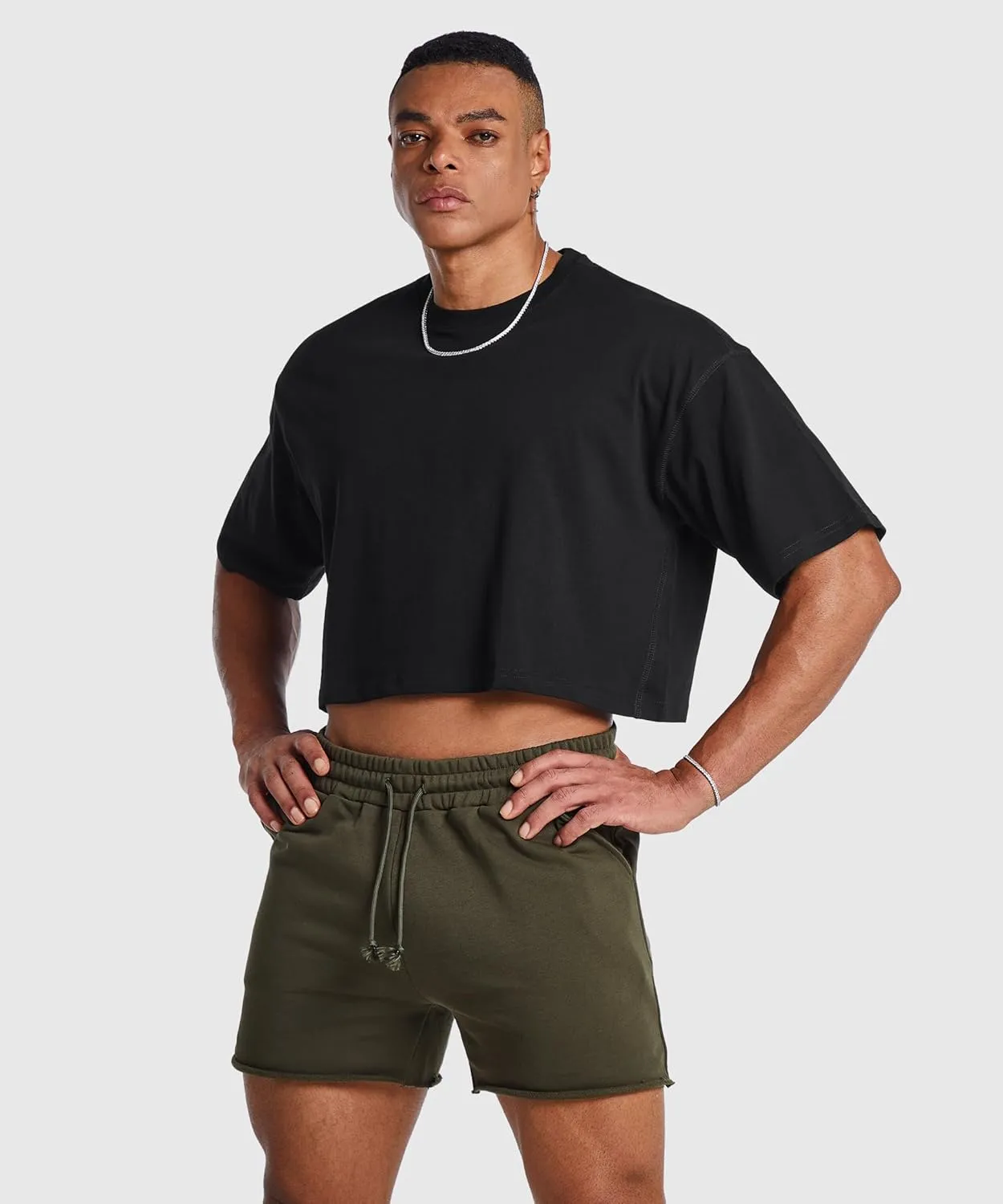 Ouber Men's Short Sleeve Crew Crop T Shirts Cotton Muscle Bodybuilding Shirts