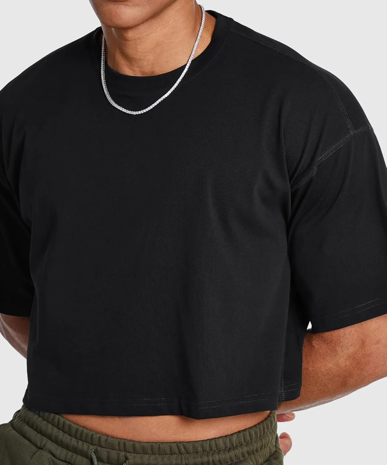 Ouber Men's Short Sleeve Crew Crop T Shirts Cotton Muscle Bodybuilding Shirts