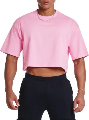 Ouber Men's Short Sleeve Crew Crop T Shirts Cotton Muscle Bodybuilding Shirts