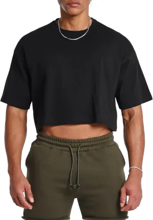 Ouber Men's Short Sleeve Crew Crop T Shirts Cotton Muscle Bodybuilding Shirts