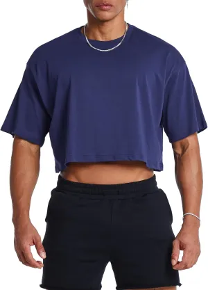 Ouber Men's Short Sleeve Crew Crop T Shirts Cotton Muscle Bodybuilding Shirts