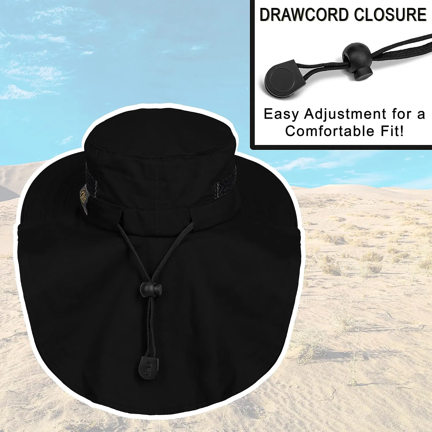 Outdoors Cotton Sun Hat, UPF 50  Wide Brim Fishing Hat with Neck Flap, Breathable, Boonie Hat Bucket Cap