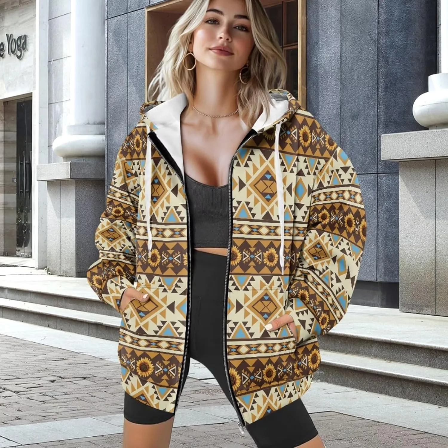 Oversized Hoodies Women Hooded Hoodie with Pockets Zipper Sweatshirt Sweater Fall Activewear for Lady Workout