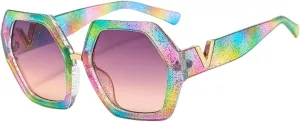 Oversized Polygon Sunglasses Woman Fashion Color Shades for Women Luxury Gradient Lens Female Uv400