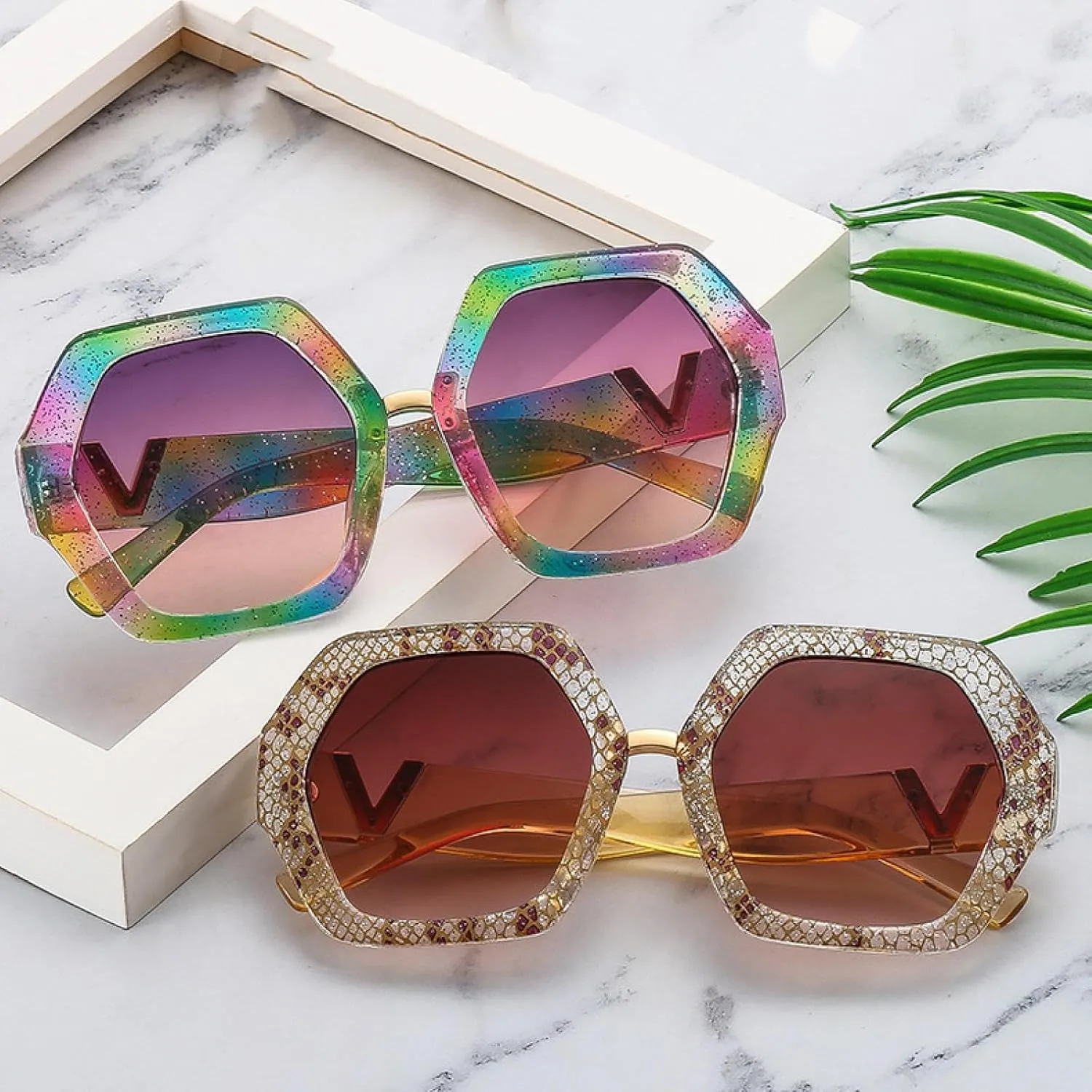 Oversized Polygon Sunglasses Woman Fashion Color Shades for Women Luxury Gradient Lens Female Uv400