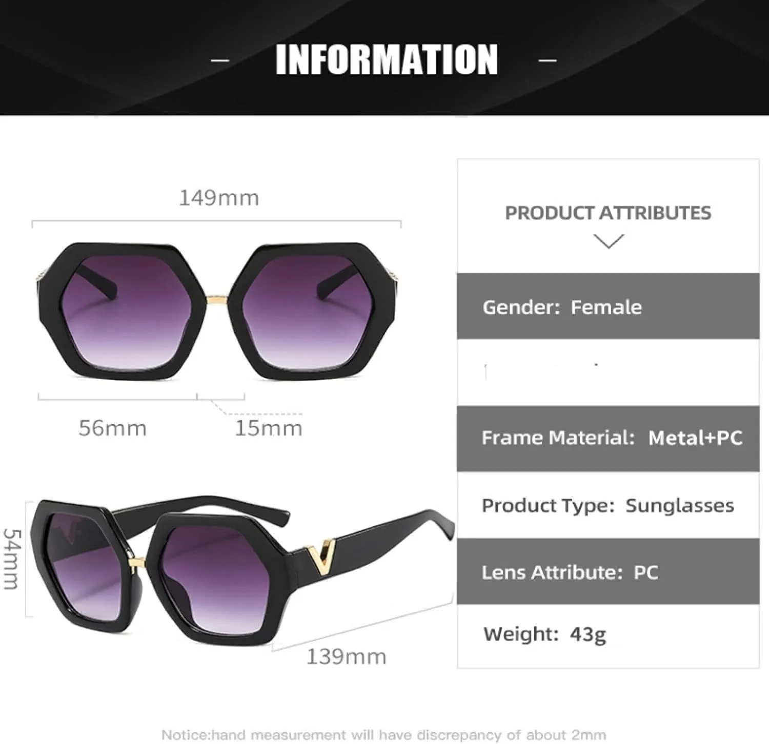 Oversized Polygon Sunglasses Woman Fashion Color Shades for Women Luxury Gradient Lens Female Uv400