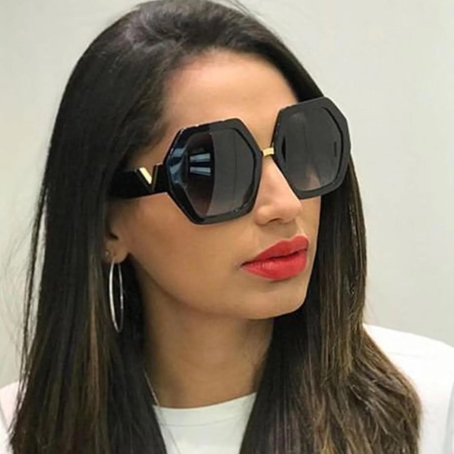 Oversized Polygon Sunglasses Woman Fashion Color Shades for Women Luxury Gradient Lens Female Uv400