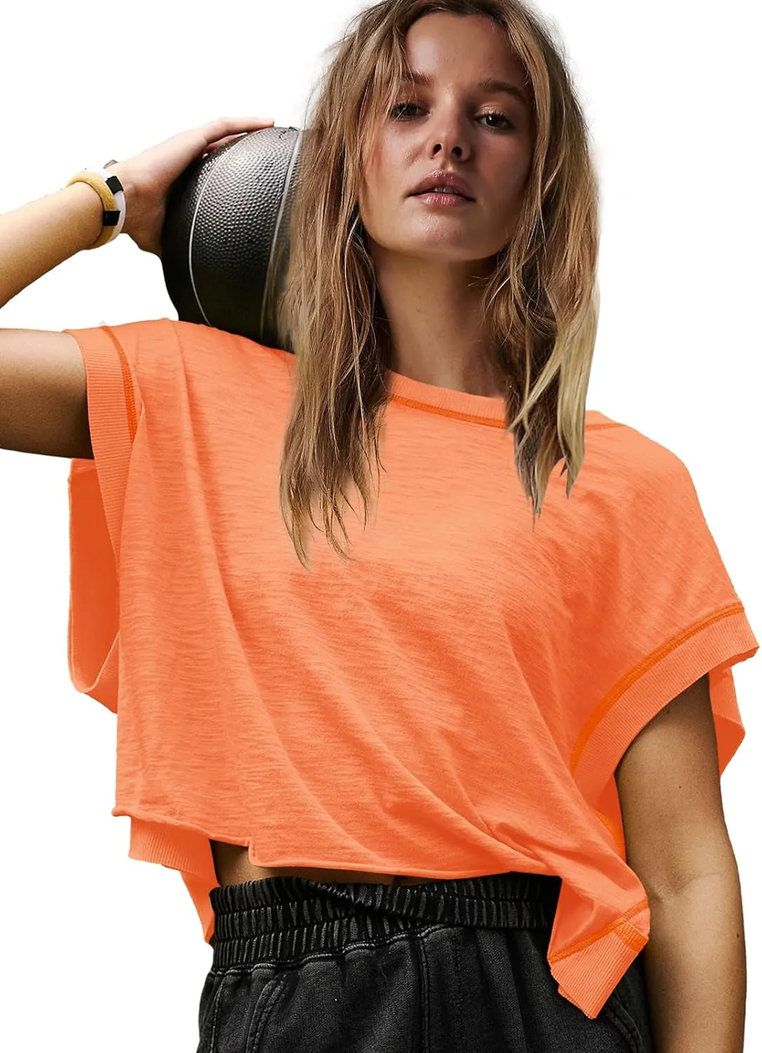 Panadila Womens Open Back Workout Top Oversized Workout T Shirts Backless Athletic Shirt Short Sleeve Baby Tee