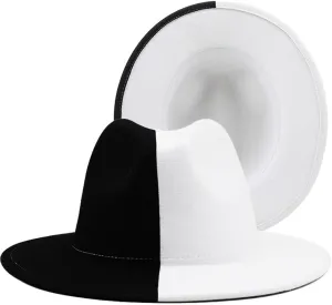 Patchwork Wool Felt Jazz Fedora Hat Women Wide Brim Panama Party Trilby Cowboy Cap Men Wedding Hat