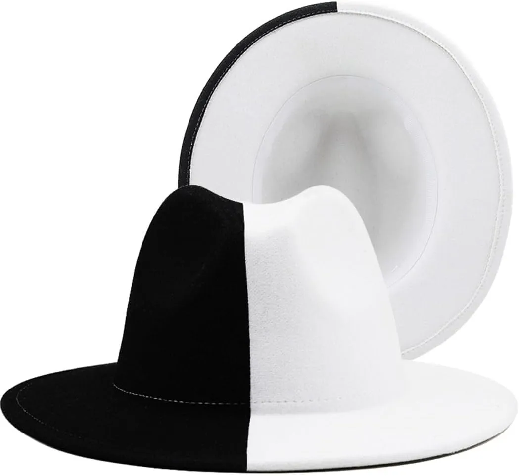 Patchwork Wool Felt Jazz Fedora Hat Women Wide Brim Panama Party Trilby Cowboy Cap Men Wedding Hat