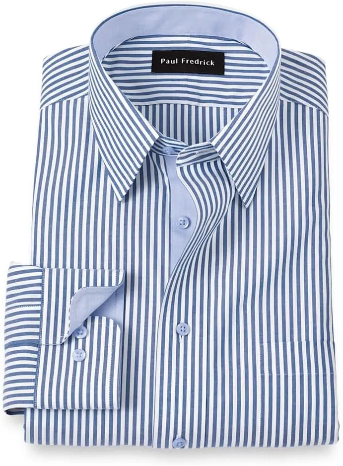 Paul Fredrick Men's Slim Fit Comfort Stretch Non-Iron Stripe Dress Shirt