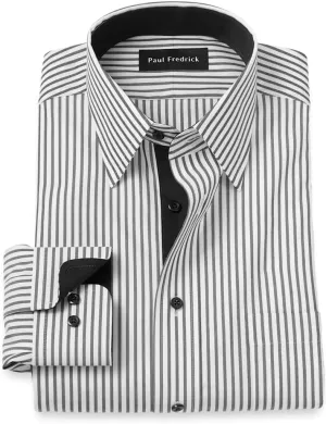 Paul Fredrick Men's Slim Fit Comfort Stretch Non-Iron Stripe Dress Shirt