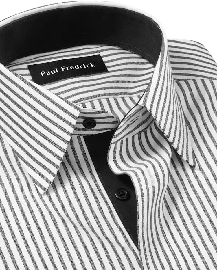 Paul Fredrick Men's Slim Fit Comfort Stretch Non-Iron Stripe Dress Shirt