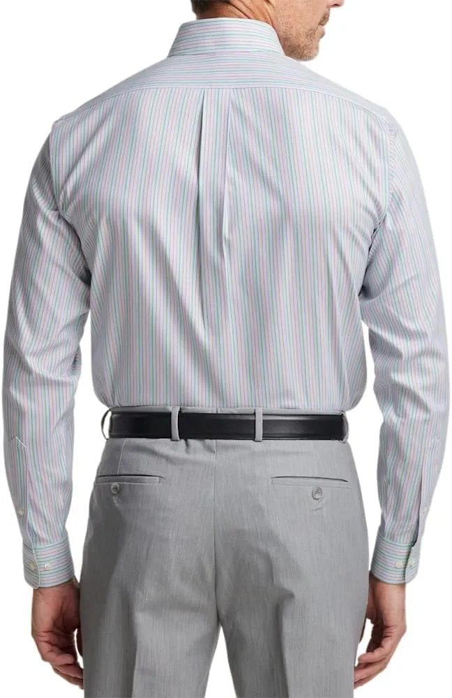 Paul Fredrick Men's Slim Fit Comfort Stretch Non-Iron Stripe Dress Shirt