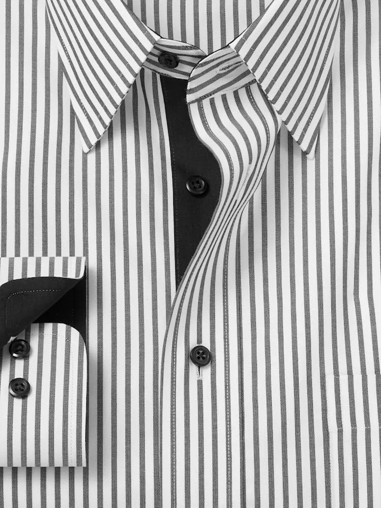 Paul Fredrick Men's Slim Fit Comfort Stretch Non-Iron Stripe Dress Shirt