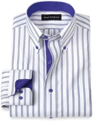 Paul Fredrick Men's Slim Fit Comfort Stretch Non-Iron Stripe Dress Shirt