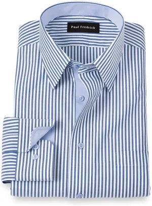 Paul Fredrick Men's Slim Fit Comfort Stretch Non-Iron Stripe Dress Shirt