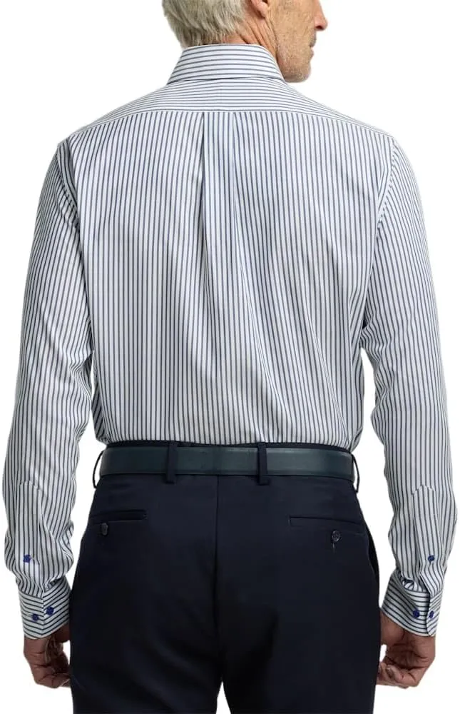 Paul Fredrick Men's Slim Fit Comfort Stretch Non-Iron Stripe Dress Shirt