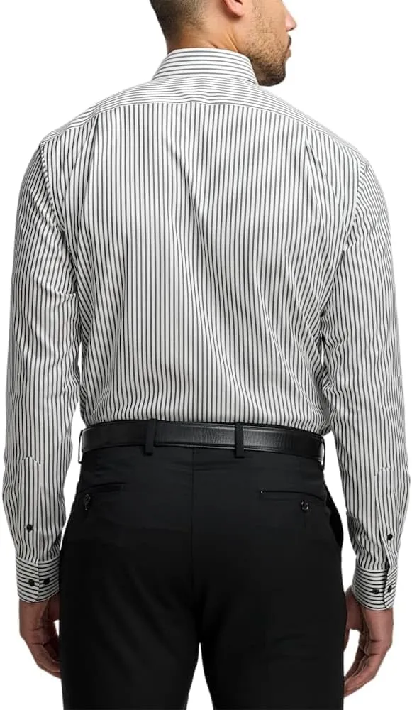 Paul Fredrick Men's Slim Fit Comfort Stretch Non-Iron Stripe Dress Shirt
