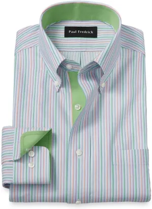 Paul Fredrick Men's Slim Fit Comfort Stretch Non-Iron Stripe Dress Shirt