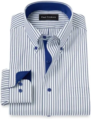 Paul Fredrick Men's Slim Fit Comfort Stretch Non-Iron Stripe Dress Shirt