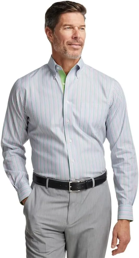 Paul Fredrick Men's Slim Fit Comfort Stretch Non-Iron Stripe Dress Shirt