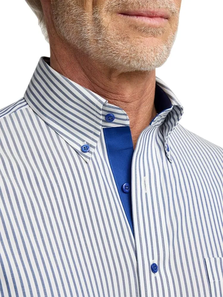 Paul Fredrick Men's Slim Fit Comfort Stretch Non-Iron Stripe Dress Shirt