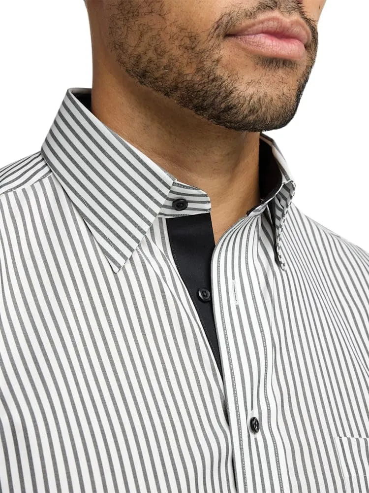 Paul Fredrick Men's Slim Fit Comfort Stretch Non-Iron Stripe Dress Shirt