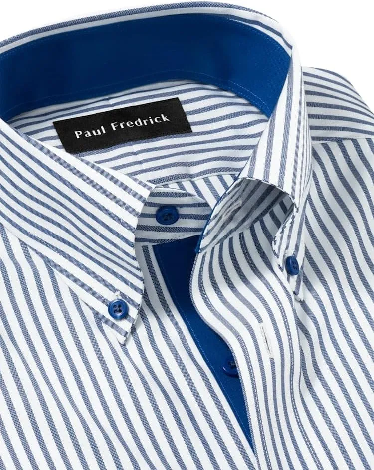 Paul Fredrick Men's Slim Fit Comfort Stretch Non-Iron Stripe Dress Shirt