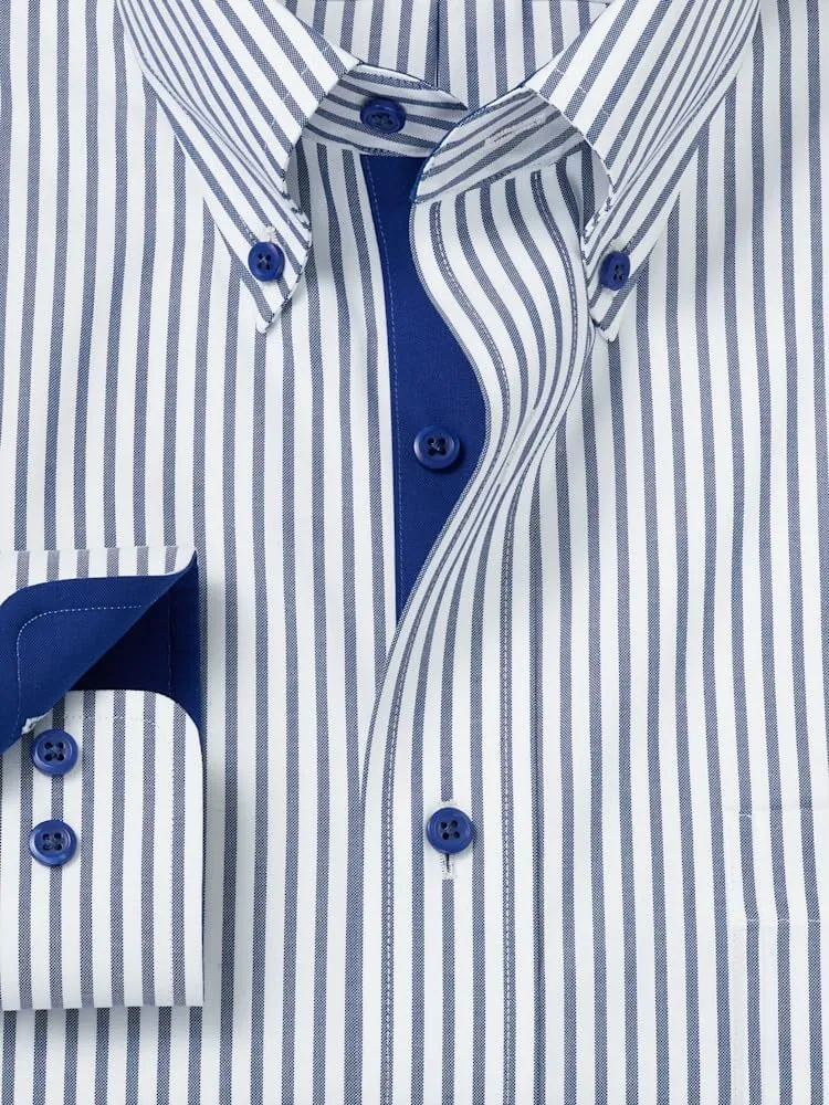 Paul Fredrick Men's Slim Fit Comfort Stretch Non-Iron Stripe Dress Shirt