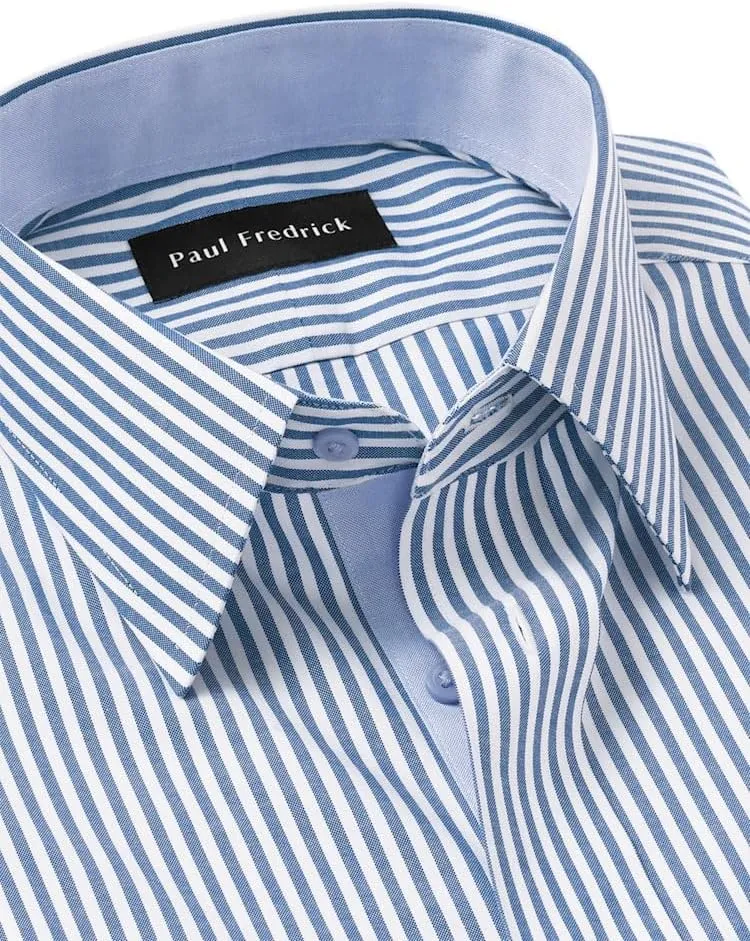 Paul Fredrick Men's Slim Fit Comfort Stretch Non-Iron Stripe Dress Shirt