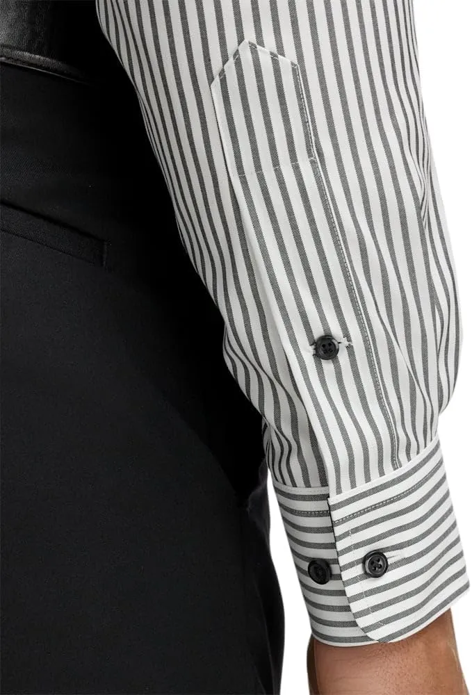 Paul Fredrick Men's Slim Fit Comfort Stretch Non-Iron Stripe Dress Shirt
