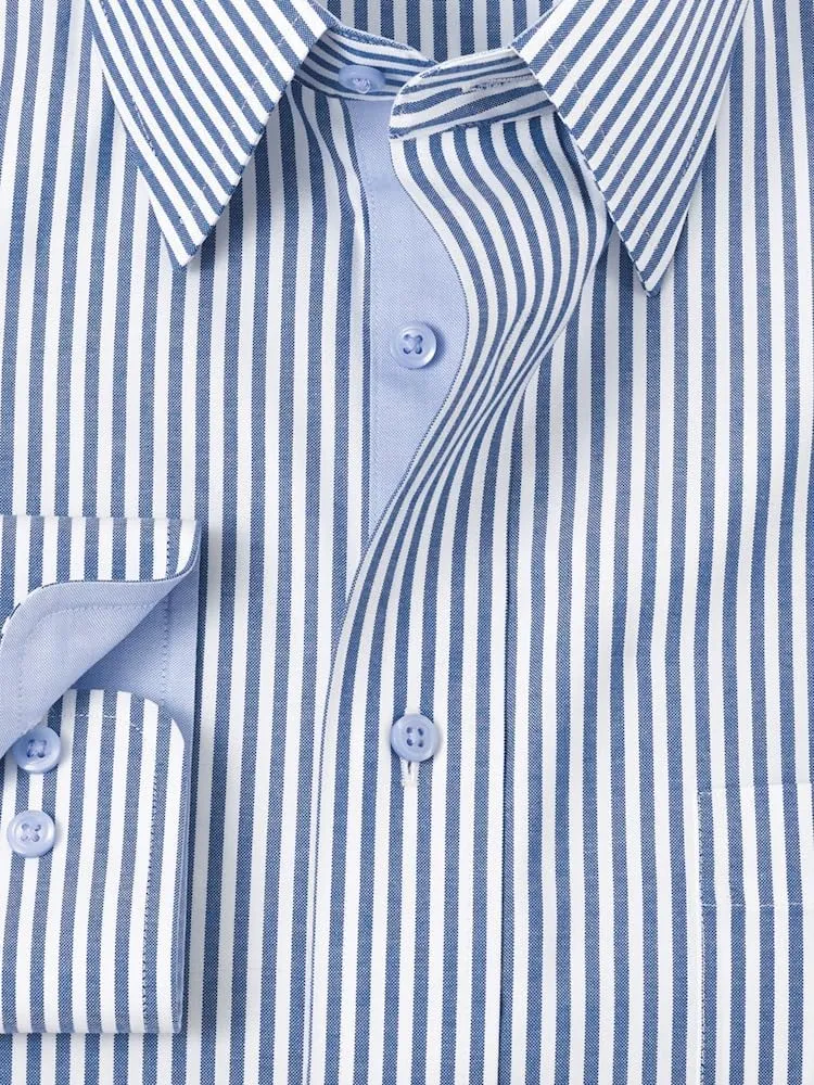 Paul Fredrick Men's Slim Fit Comfort Stretch Non-Iron Stripe Dress Shirt