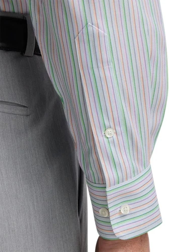 Paul Fredrick Men's Slim Fit Comfort Stretch Non-Iron Stripe Dress Shirt