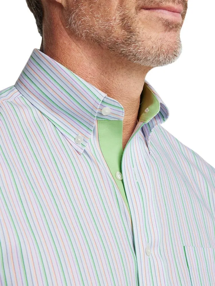 Paul Fredrick Men's Slim Fit Comfort Stretch Non-Iron Stripe Dress Shirt