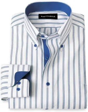 Paul Fredrick Men's Slim Fit Comfort Stretch Non-Iron Stripe Dress Shirt