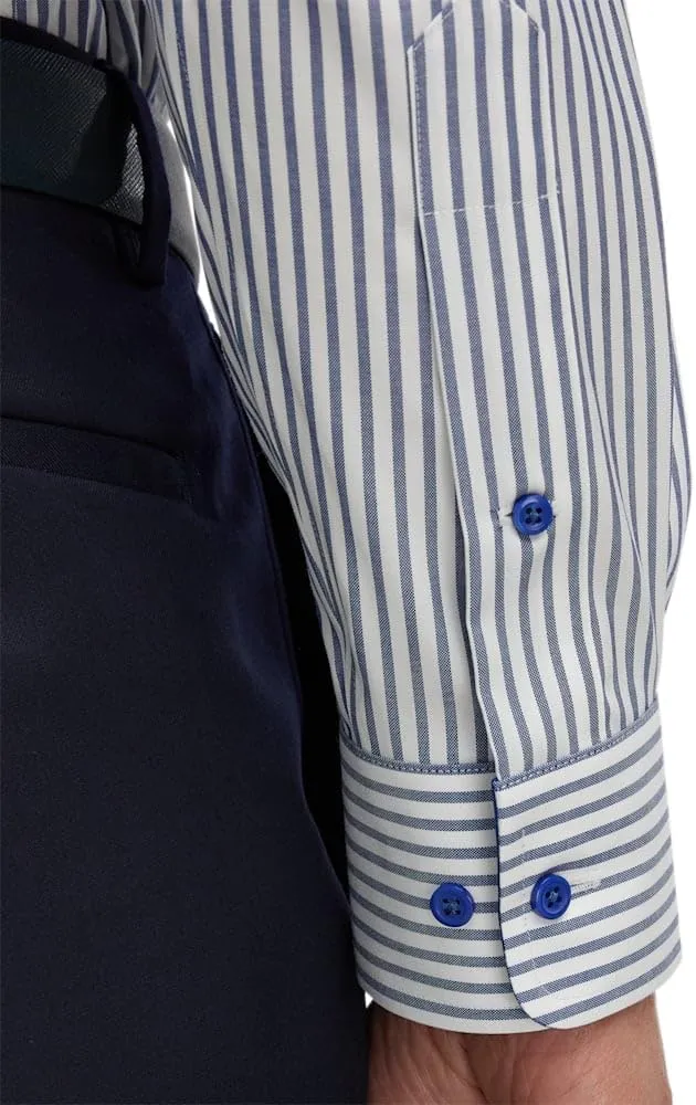 Paul Fredrick Men's Slim Fit Comfort Stretch Non-Iron Stripe Dress Shirt