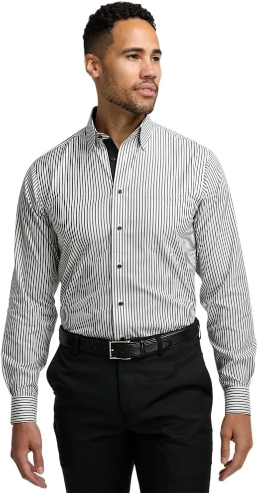 Paul Fredrick Men's Slim Fit Comfort Stretch Non-Iron Stripe Dress Shirt