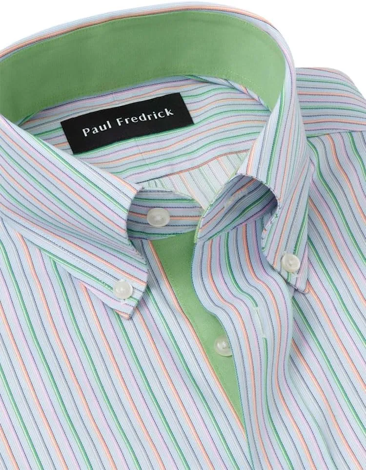 Paul Fredrick Men's Slim Fit Comfort Stretch Non-Iron Stripe Dress Shirt