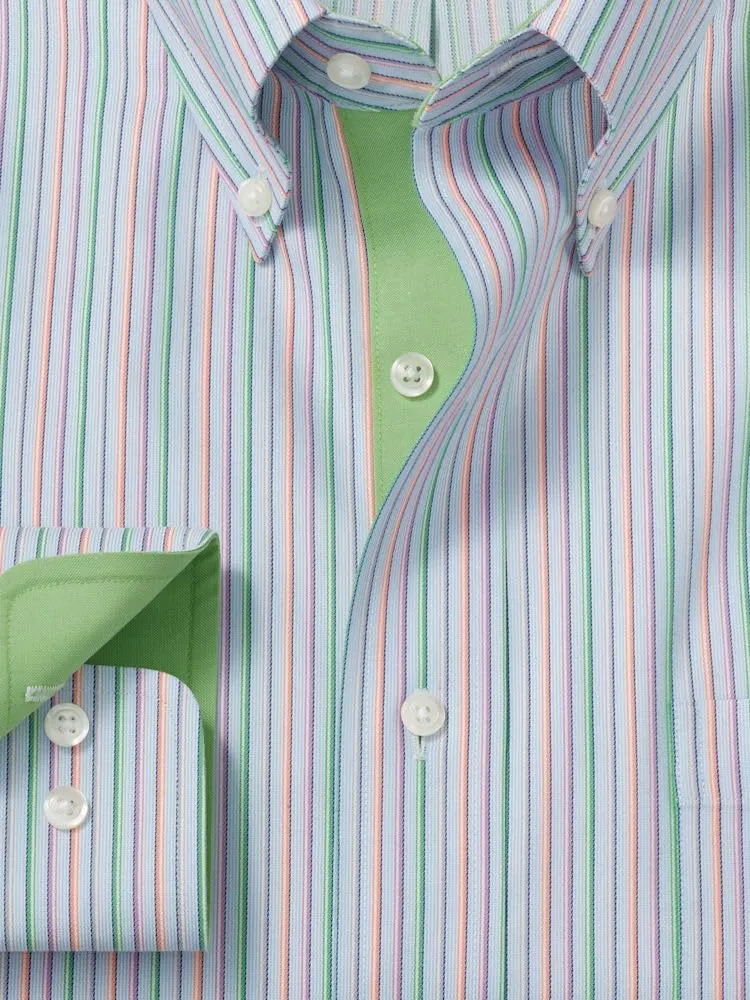 Paul Fredrick Men's Slim Fit Comfort Stretch Non-Iron Stripe Dress Shirt