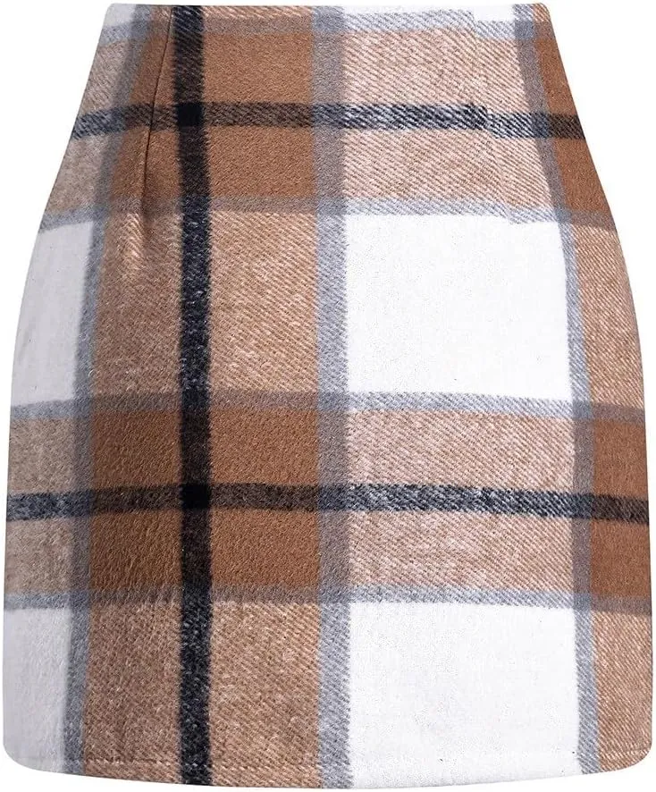 Plaid Mini Skirts for Women Skirts High Waisted Short Sweater Skirt Dress A Line Knee Length Pencil Skirt