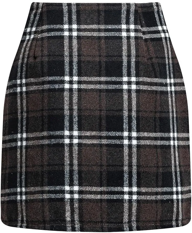 Plaid Mini Skirts for Women Skirts High Waisted Short Sweater Skirt Dress A Line Knee Length Pencil Skirt