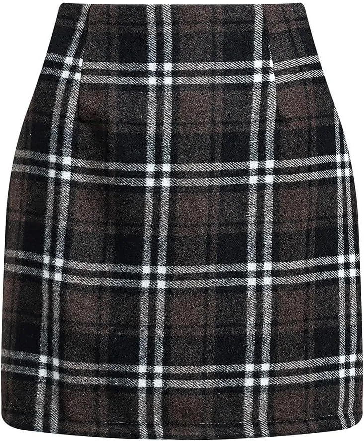 Plaid Mini Skirts for Women Skirts High Waisted Short Sweater Skirt Dress A Line Knee Length Pencil Skirt
