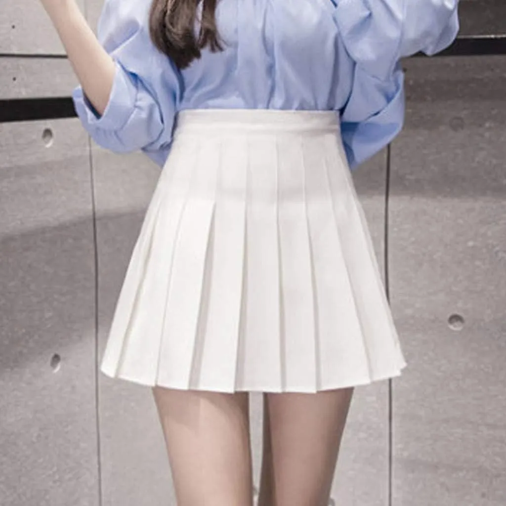 Pleated Mini Skirts for Women Fashion Women High Waist Pleated Casual Solid A-Line Slim Short Fit Mini Skirts for