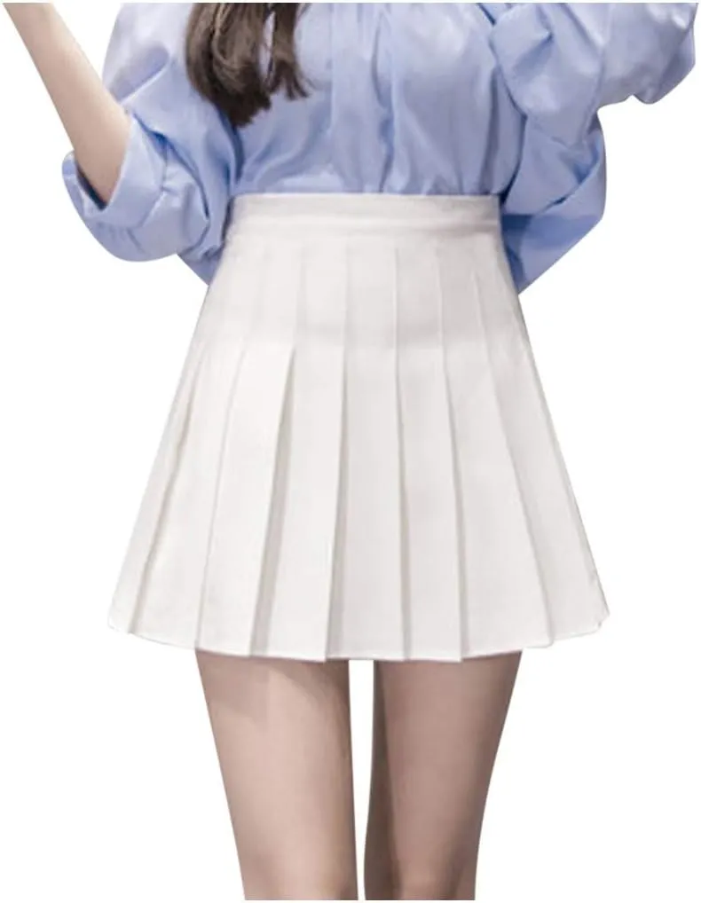 Pleated Mini Skirts for Women Fashion Women High Waist Pleated Casual Solid A-Line Slim Short Fit Mini Skirts for