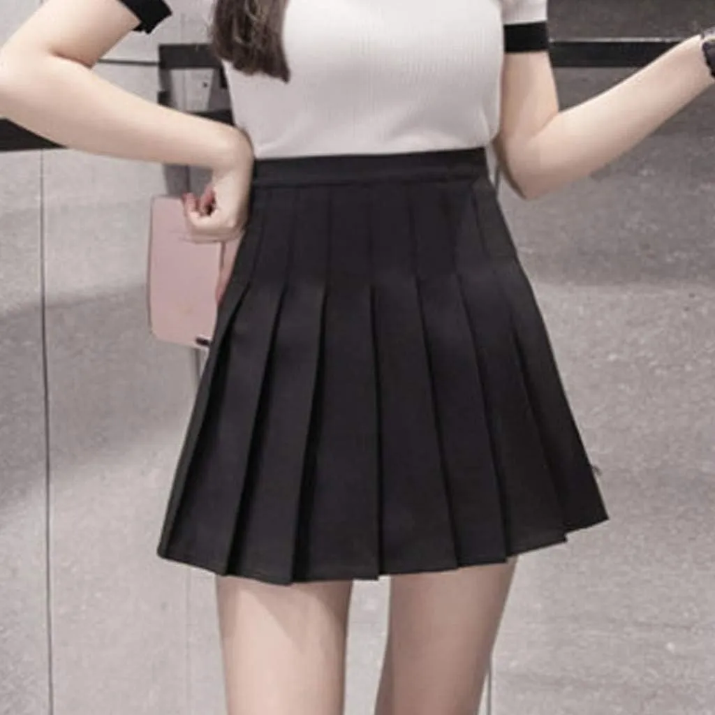 Pleated Mini Skirts for Women Fashion Women High Waist Pleated Casual Solid A-Line Slim Short Fit Mini Skirts for